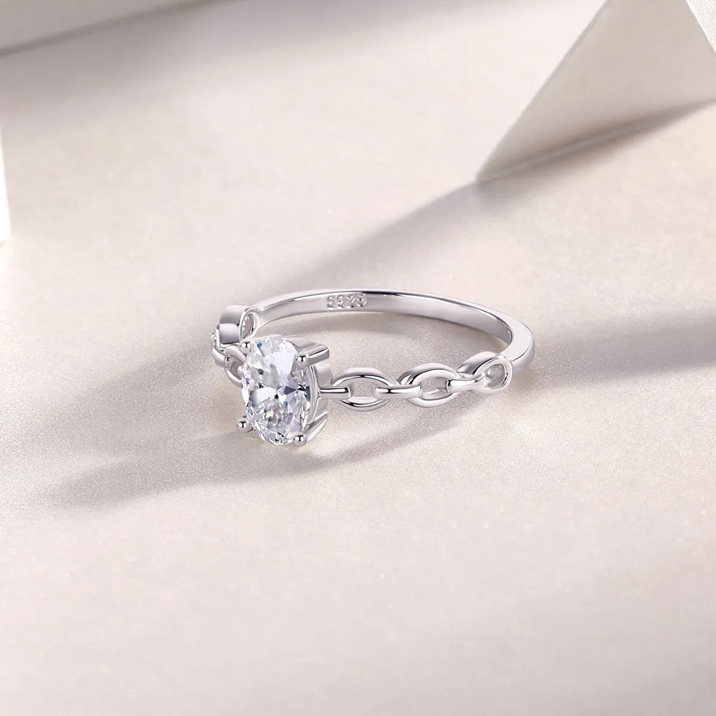 Rose moissanite wedding ring set with egg-shaped stone, S925 silver, platinum-plated, sizes 5-9, GRA certificate gift box