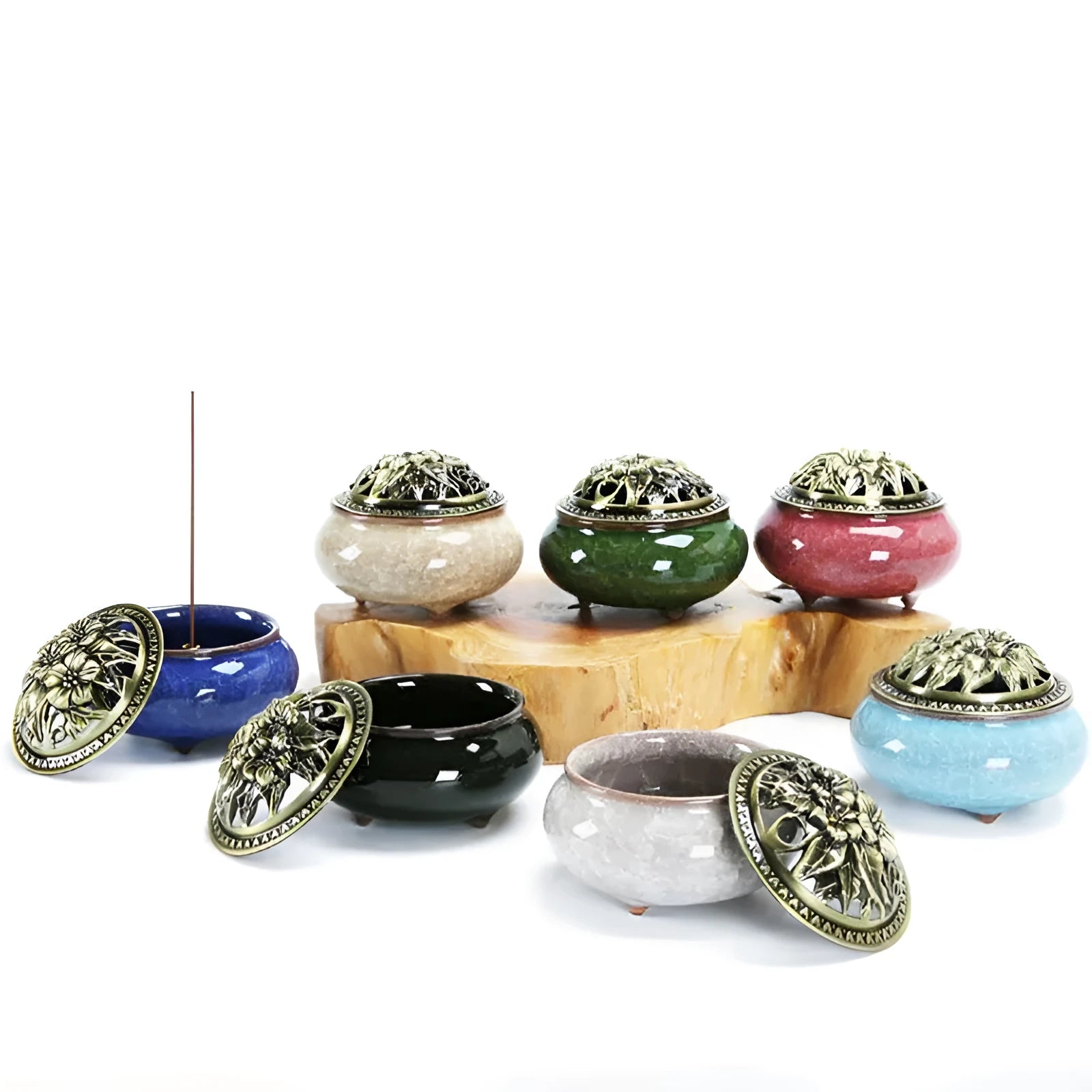 Ceramic retro package incense burner in multiple colours for home decor and meditation