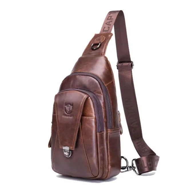 Men genuine leather crossbody bag brown first layer cowhide with 30cm height and 18cm width
