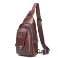 Men genuine leather crossbody bag brown first layer cowhide with 30cm height and 18cm width