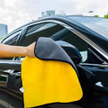 Two-colour double-sided microfibre car wash towel 30x30cm with silk banded edges