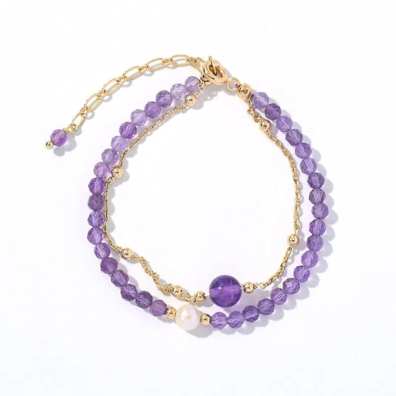 Amethyst Chinese-style crystal women's bracelet with electroplated finish and diamond-shaped stones