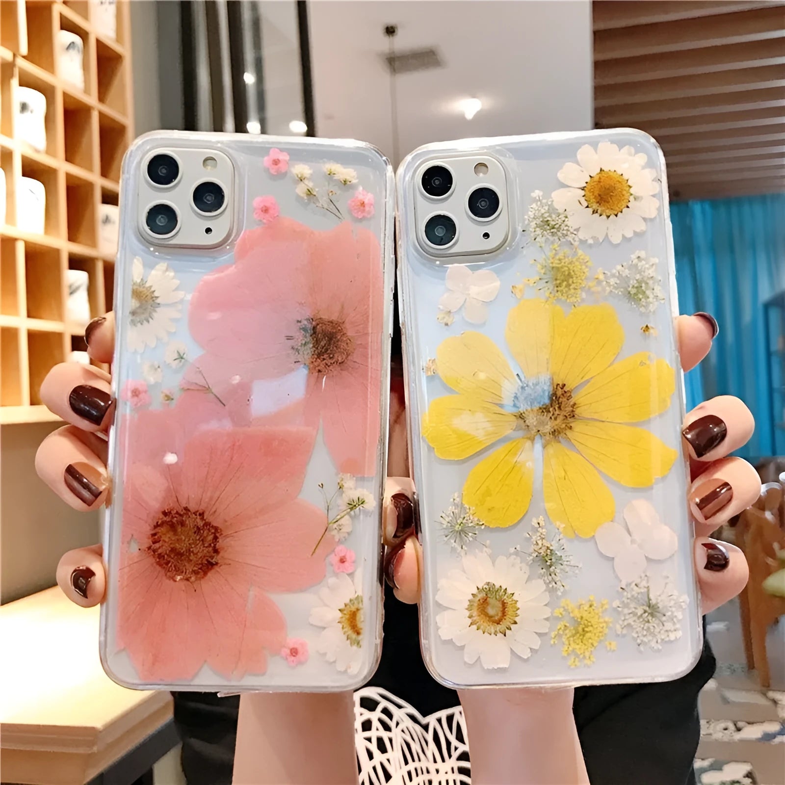 Floral TPU iPhone case with large pink flower pattern on back cover