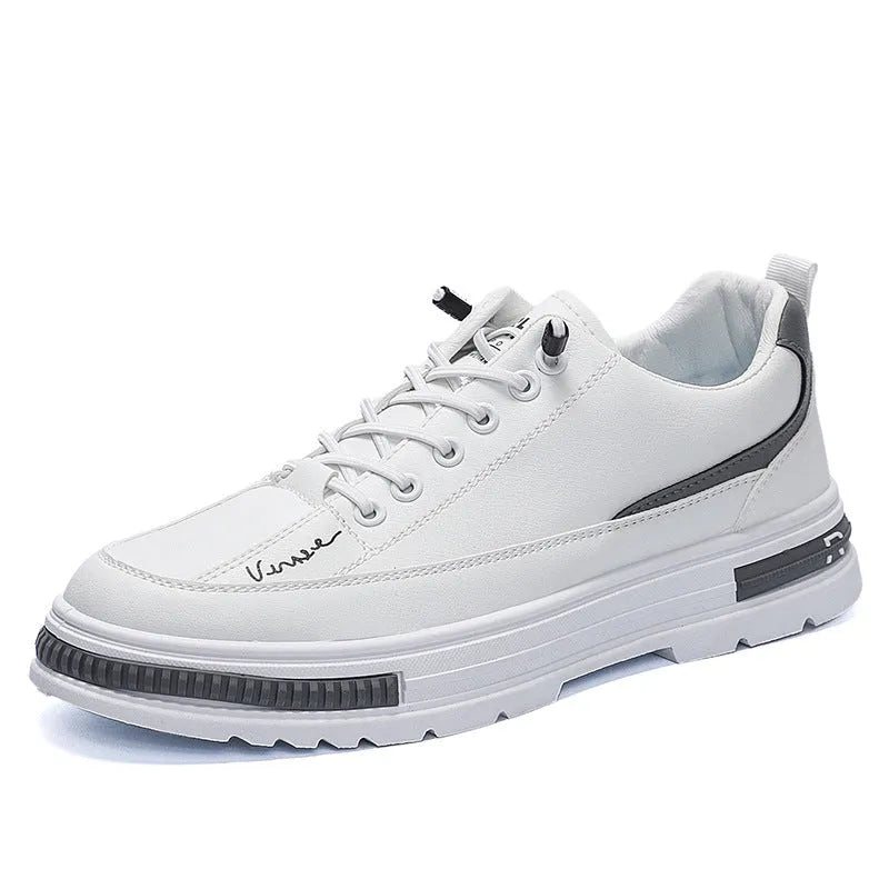 Men's black and white platform sneakers with elastic band closure and round toe design