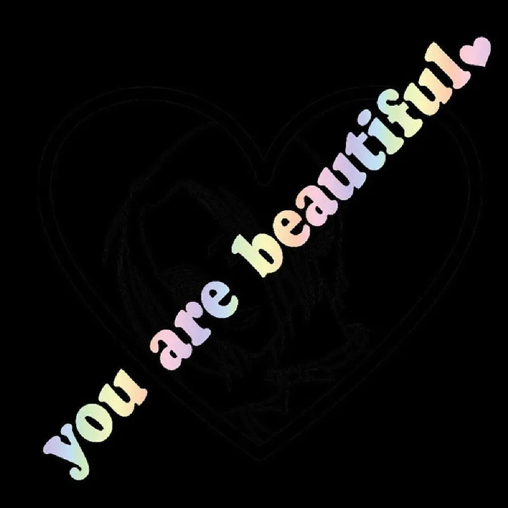 You Are Beautiful sport PVC vinyl sticker in multiple colour options showing dimensions