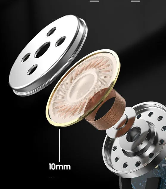Black and white wireless in-ear Bluetooth headset with its Type-C charging case