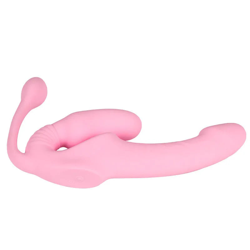 Pink double-headed dragon silicone dildo with remote control and three shock modes, wearable adult product