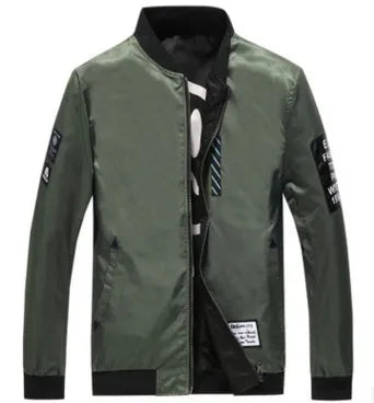 Reversible men's bomber flight jacket in a thin striped design for autumn and winter.