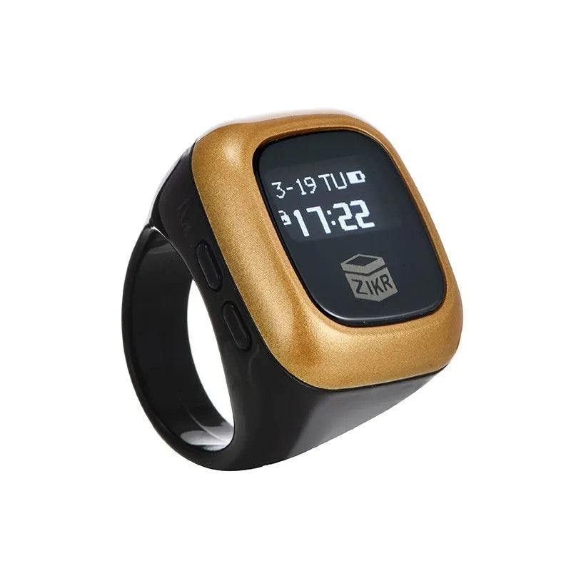 Al-fatiha digital electronic wrist counter with display screen shown in multiple colour options.