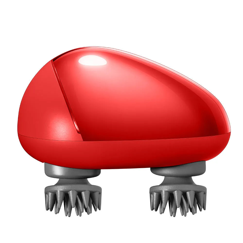 Red electric scalp massager with dimensions 110x120x82mm for relieving head tension
