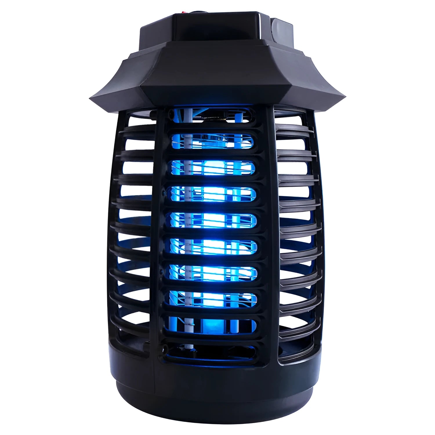 Black aromatherapy mosquito lamp with a UV glass tube and protective metal grid for indoor insect control.