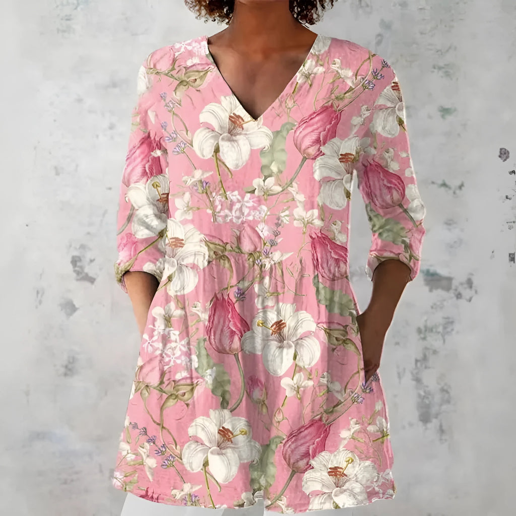 Women's retro slim fit long-sleeved polyester top with digital print, sizes S to 5XL