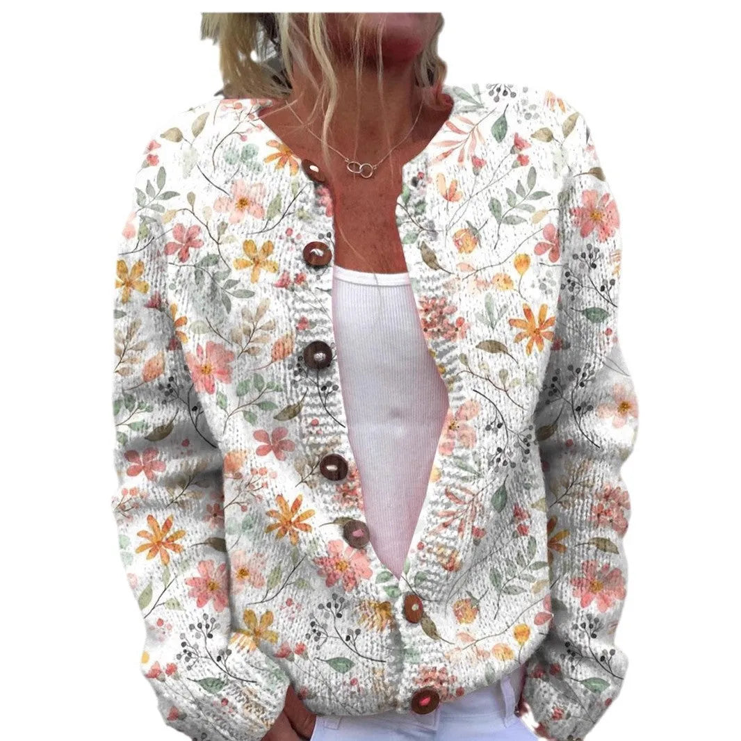 Women's 3D digital printing cardigan coat in loose fit with stereo pattern and long sleeves