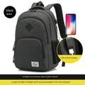 Black nylon backpack with USB charging port and trolley case straps