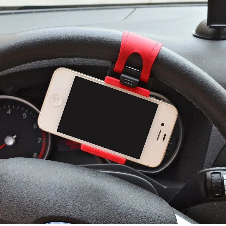 Black universal car steering wheel phone holder clip mount for smartphones