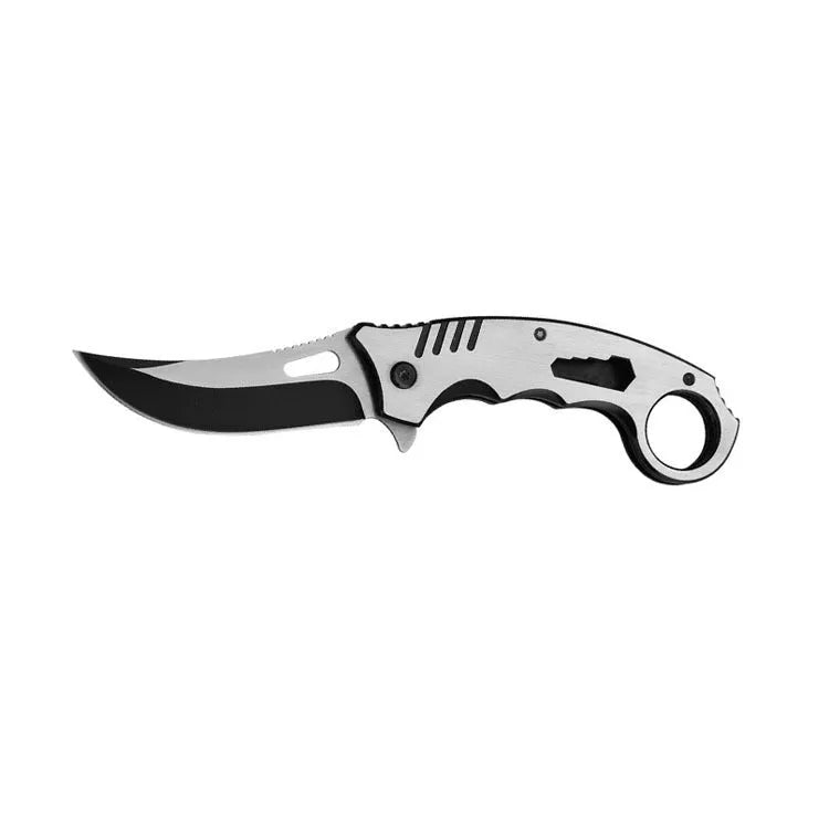 Folding knife with 3Cr13 blade, brushed steel handle, 8cm blade, black colour, open position