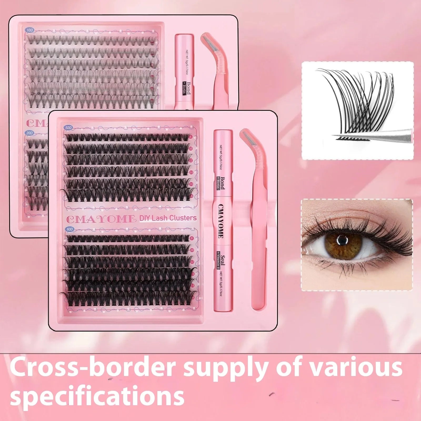 DIY single cluster artificial fibre false eyelashes set for natural thick mixed split styles
