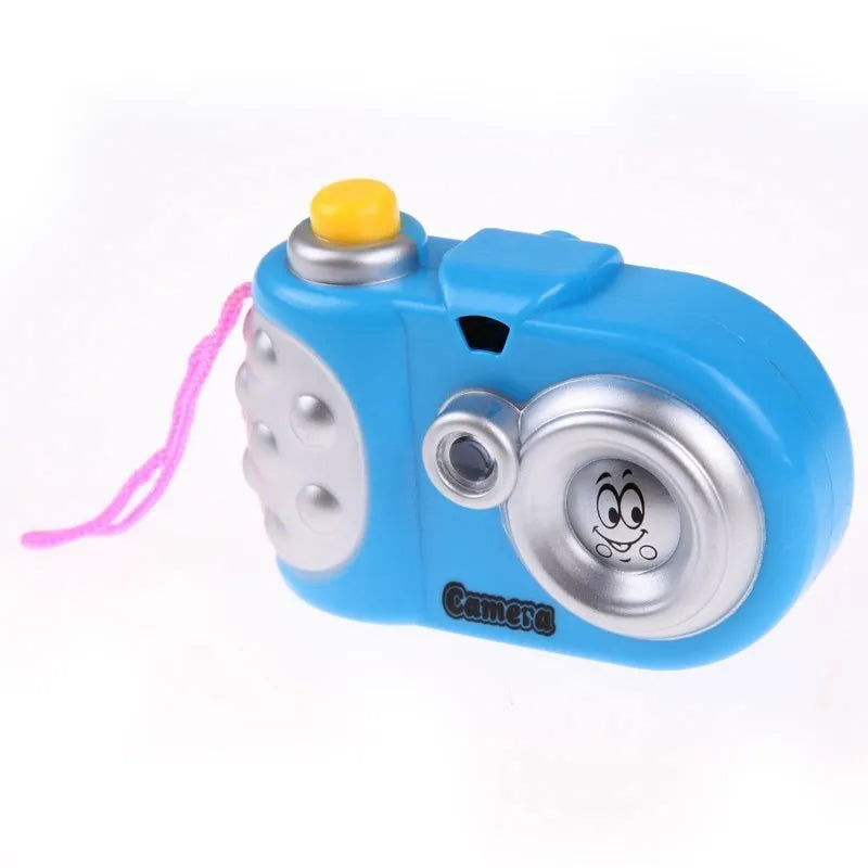 Kids projection camera educational toy showing animal images with sliding lens cap mechanism