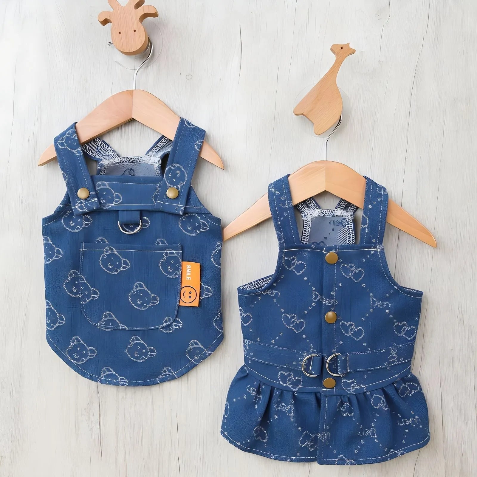 Denim princess dress for small Teddy or Bichon dog in bracket skirt style