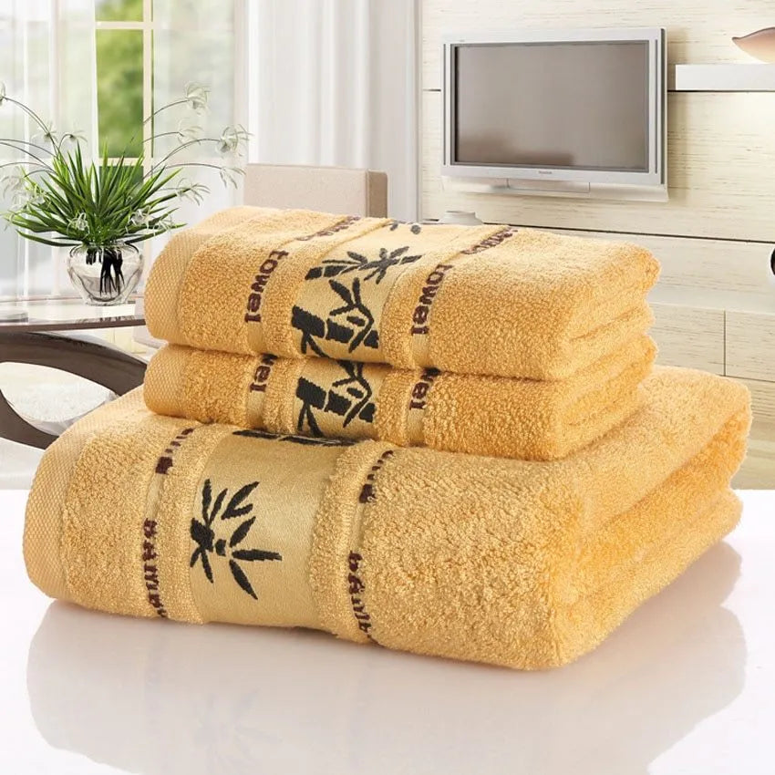Bamboo charcoal fibre bath towel set 70x140cm in white, green and yellow quick-drying lint-free