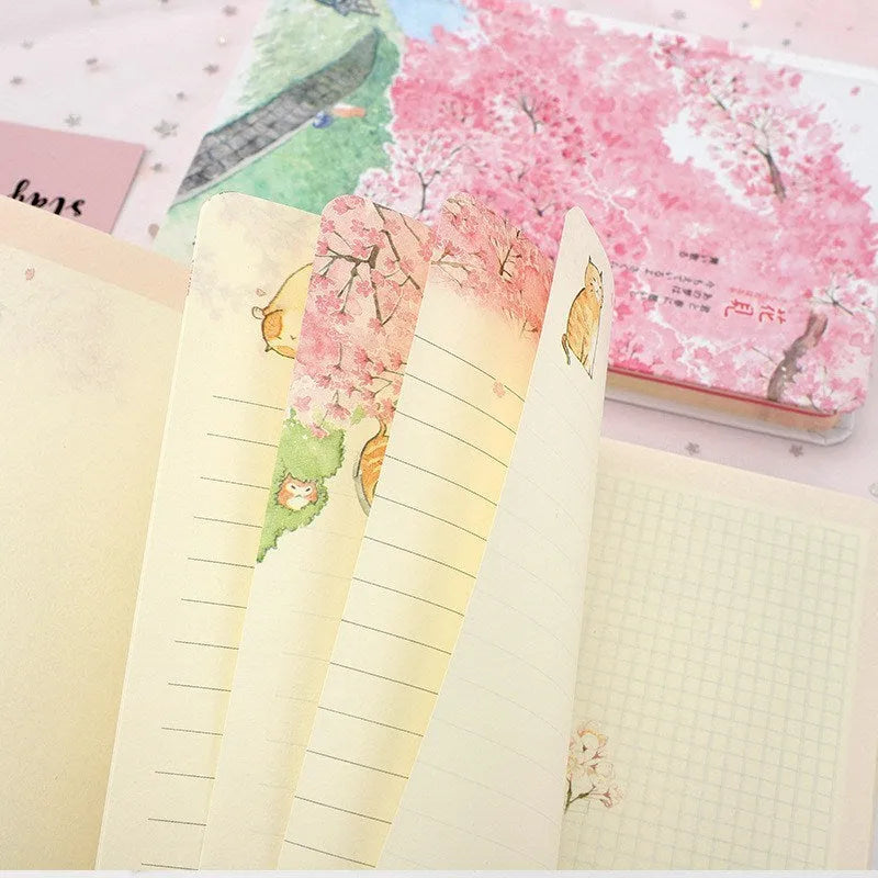 A5 thread-bound notebook with paper cover, 240 blank pages, 14cm by 21cm, pink colour option