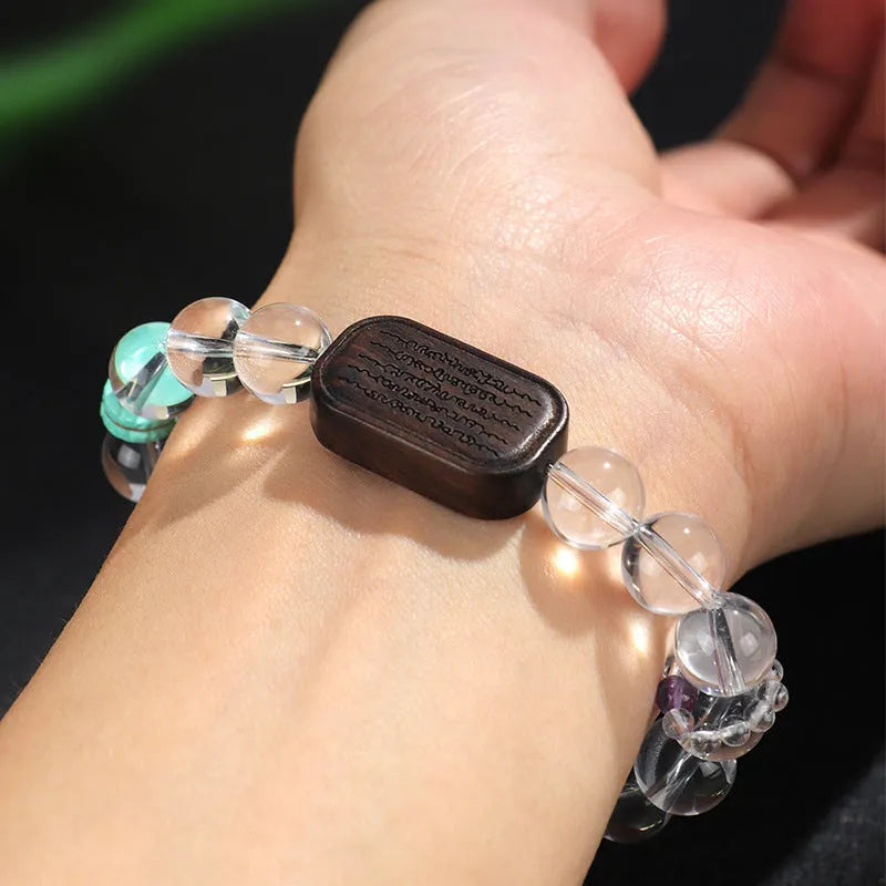 Handmade natural white crystal ebony bracelet with five warp ethnic design for unisex wear