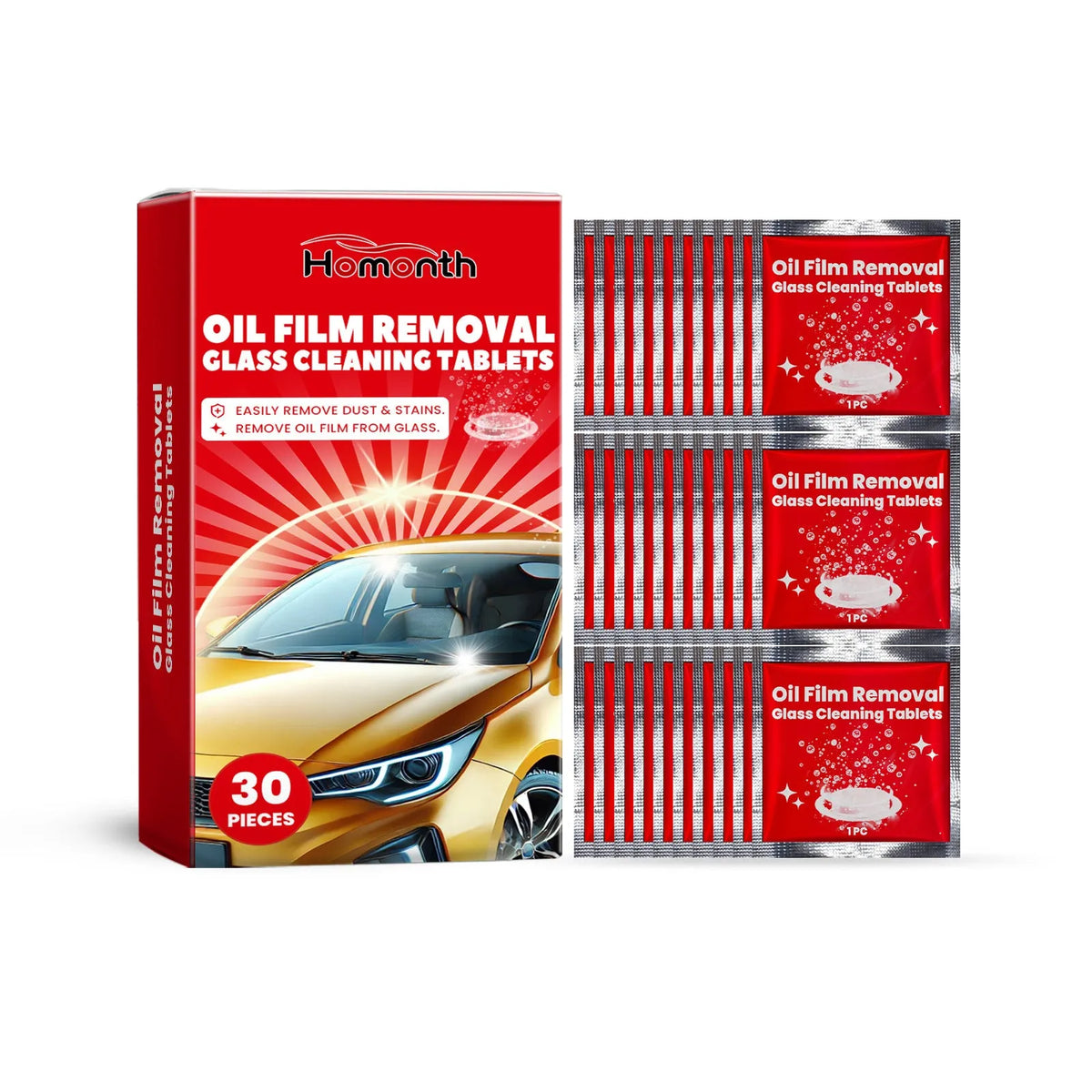 Car windshield cleaning fluid sheets, 6cm x 6cm, 30-piece pack for screen wash