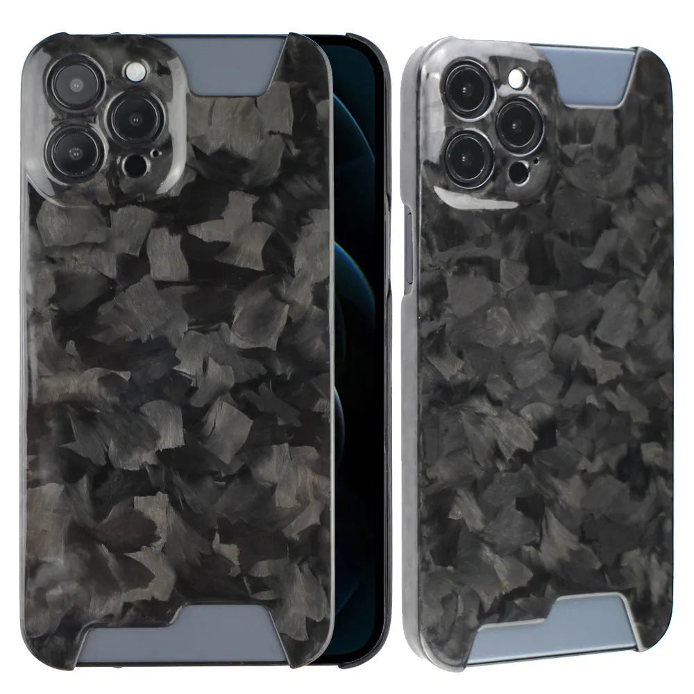 Black carbon fibre forged pattern phone shell for iPhone 12 Pro and 12 Pro Max, back cover type