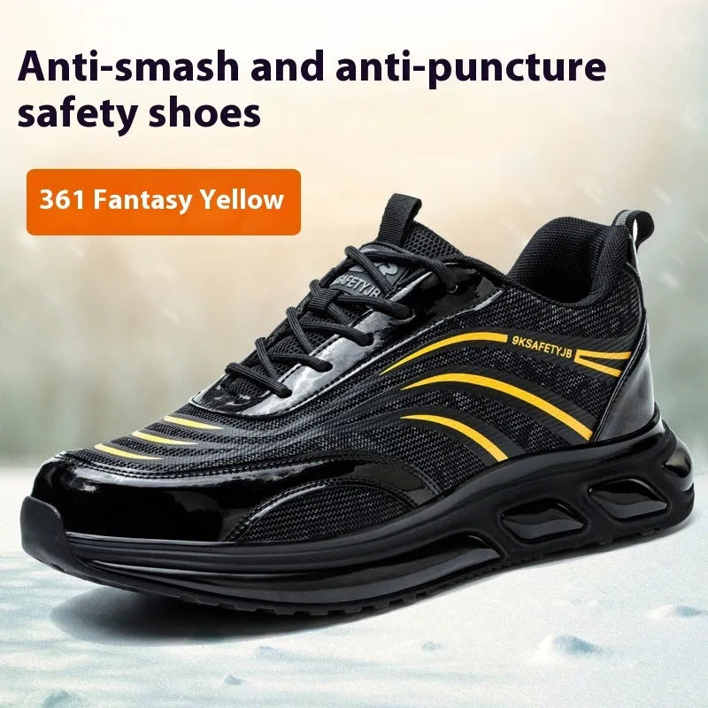 Leather labour protection shoes in orange, grey, green or yellow with rubber soles for workplace safety