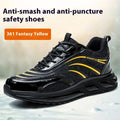 Leather labour protection shoes in orange, grey, green or yellow with rubber soles for workplace safety