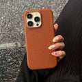 Solid colour leather phone case for Apple iPhone – caramel colour with slim profile and leather texture