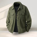 Men's slim fit casual coat in Lycra fabric, available in black, coffee, green, and white.