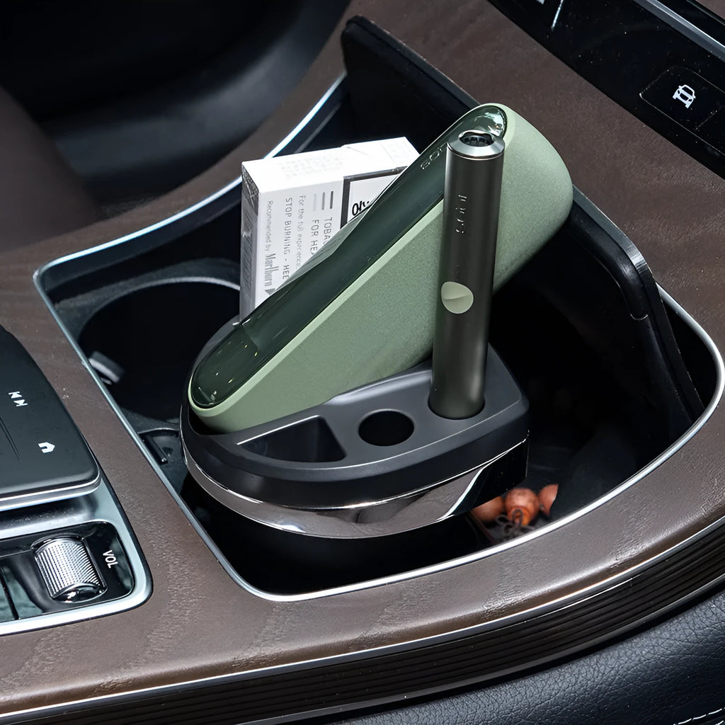 Black plastic electronic automobile ashtray charger with ABS fireproof material, 11x9x8.5cm