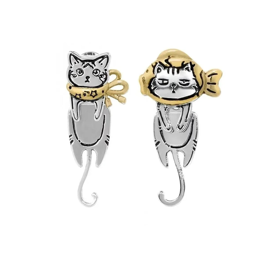 Graffiti cat earrings in copper with original niche sweet cool design and animal zodiac motif