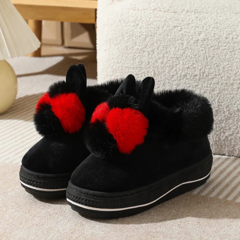 Women's winter high heel slippers in grey with plush upper and thick TPR sole