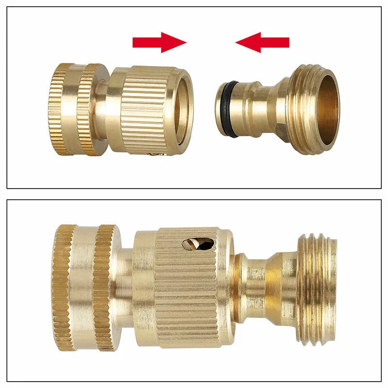 Brass male and female 3/4 inch water pipe connectors for garden hose