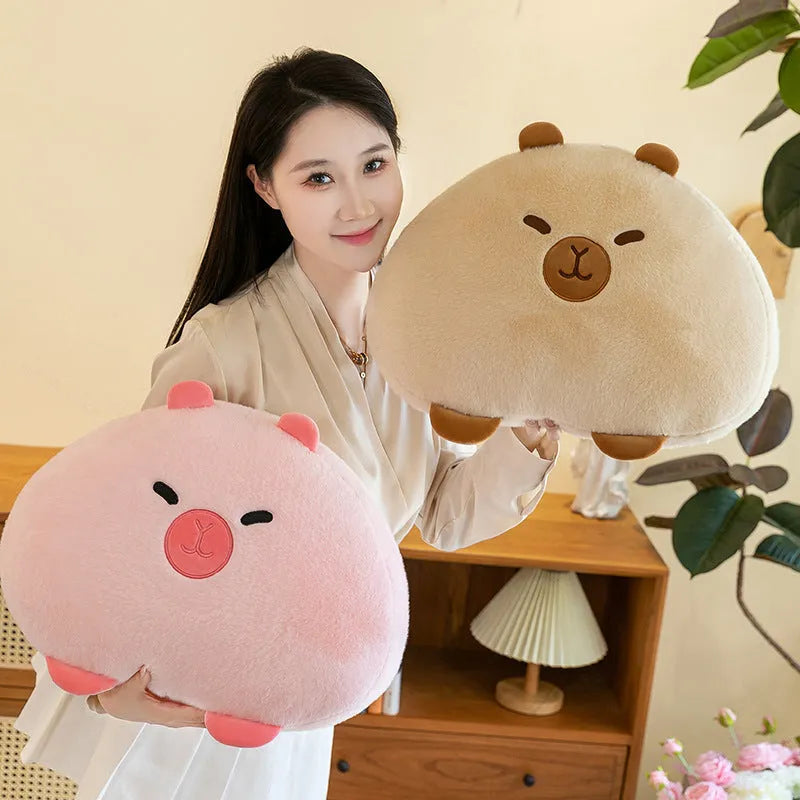 Brown capybara short plush cushion pillow with PP cotton fill on sofa