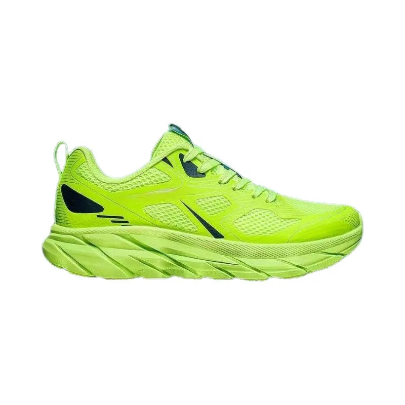 Pair of colourful mesh running shoes with round toe and plastic sole, shown in available colours.