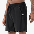 Men's black ice silk quick-drying shorts with drawstring waist and cropped length for sports activities