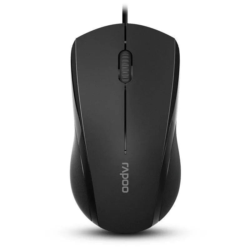 Black wired USB optical mouse with 1000dpi sensor, ergonomic shape, and 1.5-metre cable for desktop computers