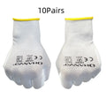White PU coated labour gloves showing 24cm length and flexible construction