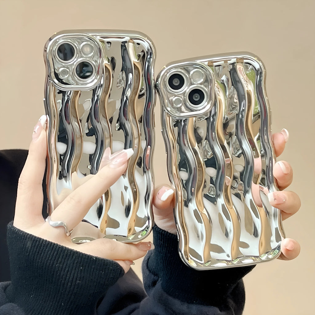 Electroplated wave stripe design protective phone case for iPhone 17 models in various colours.