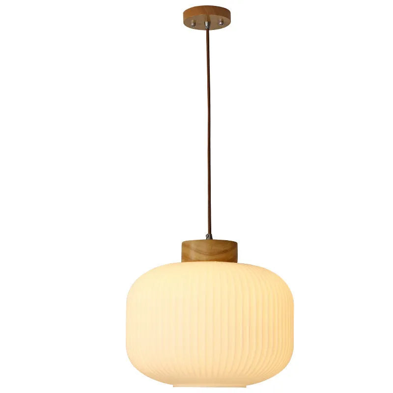 Retro Nordic style wooden pendant light with three size options and neutral, warm, or white light colours