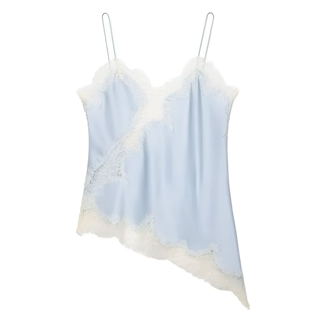 Women's lace trim camisole, slim fit, 50cm length, solid colour, non-detachable straps