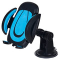 Red U-shaped suction cup car phone holder with wide clamp open, mounted on a car dashboard.