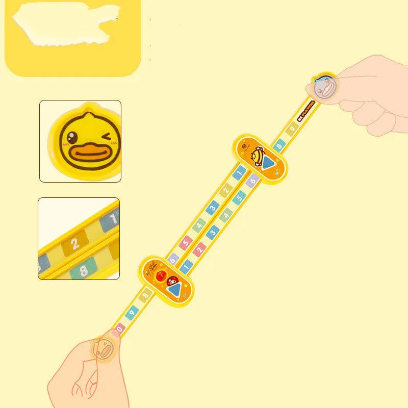 Yellow plastic cartoon digital decomposition ruler for children's maths learning, 24.5 cm long.