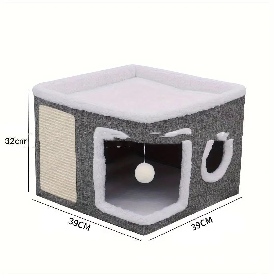 Dark grey double-layer foldable cat nest villa 39x39x32cm cloth cat house