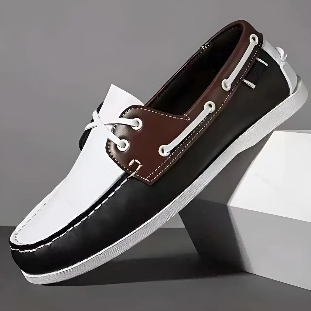 Men's British style casual shoes with round toe and flat heel in artificial PU material