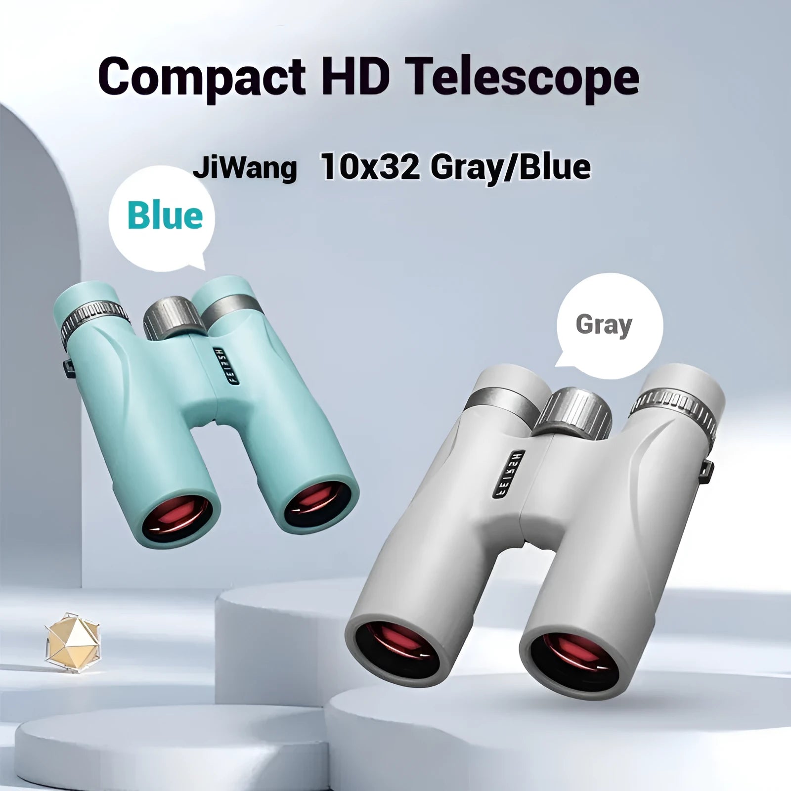 10x32 wine red film imaging binoculars with blue colour option showing compact 112x140x45mm dimensions