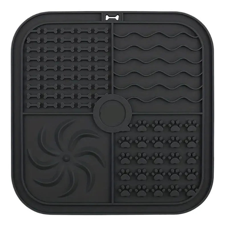 Bottom suction cup non-slip silicone pet slow food mat in gray, with suction cups visible underneath
